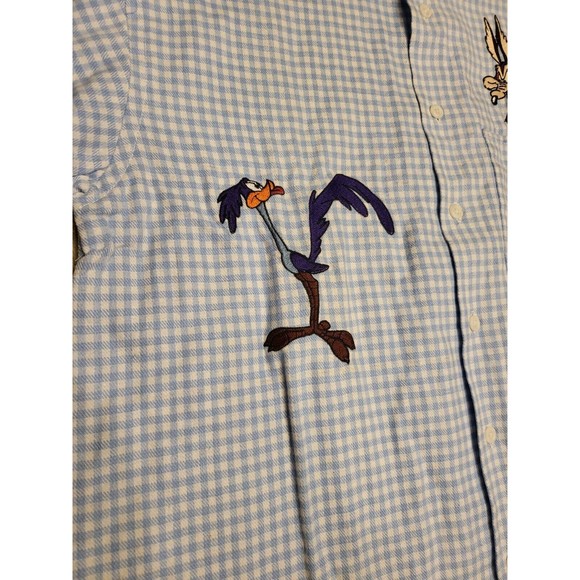 Looney Tunes Embroidered Coyote Plaid Button Down Shirt Vintage Small S NWT - Picture 2 of 9